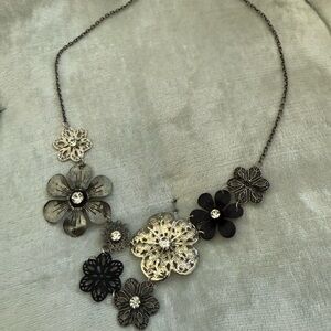 Floral Black and Silver Necklace